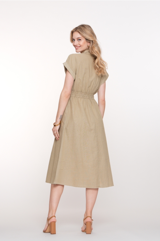 A LIJN MIDI JURK MET LINNEN LOOK 57303 10 000720 SAND